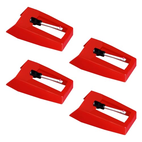 Agulha para toca-discos de 4 peças, caneta giratória JUKFITA Ruby para a maioria dos tocadores de vinil Victrola Crosley LP ION, vermelho (Equipamentos)