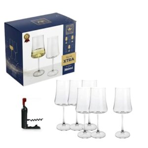 Jogo 6 Peças Taças Bohemia Xtra Vinho Tinto Branco Degustação Martine Champanhe Cristal Titânio Luxo + Saca Rolha Mesa Posta Presentes E Adega (360ml Vinho Branco) (Vinhos)