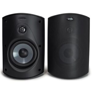 Polk Audio Alto-falantes Atrium 6 para ambientes externos para todos os climas com gabinete Bass Reflex (par, preto), ampla cobertura de som, sistema de montagem de bloqueio rápido (Equipamentos)
