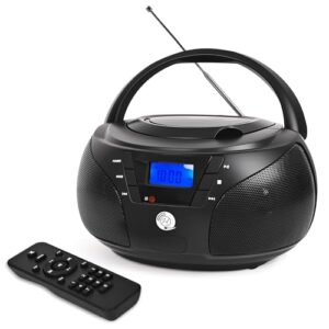 Boombox portátil de CD Player com Bluetooth, rádio FM, reprodução USB, som estéreo, controle remoto, sistema de música estéreo doméstico para idosos e reuniões de família (preto) (Equipamentos)