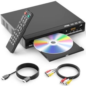 Leitores de DVD para TV com HDMI, reproduz todas as regiões e formatos, leitor de CD para casa, suporta vídeo/CD/DVD/VCD/JPEG/USB, controle remoto, cabos HDMI e RCA incluídos (CDs)