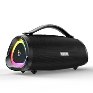 Basike Caixa de Som Bluetooth Portátil 160W RMS (200W Pico), TWS Estéreo, EQ, Microfone Integrado, Luzes RGB, IPX6 Resistente à Água, 12h de Bateria para Home Theater, Festa e Exterior – Preto (Equipamentos)
