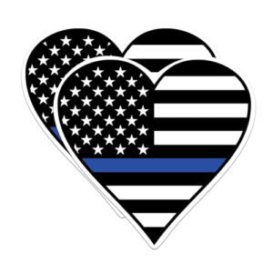 (Pacote com 2) Adesivo de coração de linha azul fina - Linha azul fina - Law Enforcement Love - Police Wife - 12 cm no lado mais longo - Vinil premium - Para carros, caminhões, skates, laptops - Feito (Discos de Vinil)
