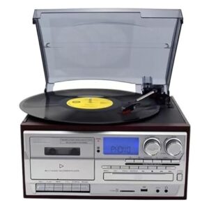 Toca-discos de vinil, toca-discos Bluetooth de 3 velocidades, conversor de gravação USB com reprodução de cassete de CD, rádio AM/FM, saída de linha RCA auxiliar - reprodutor (Equipamentos)