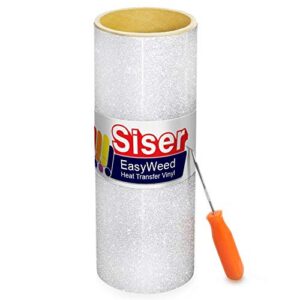 Rolo de vinil para transferência de calor com glitter Siser, rolo de 1,52 m x 25,4 cm, incluindo ferramenta de descascamento de aço inoxidável, Branco, 3ft x 15", 1 (Discos de Vinil)