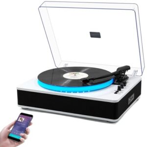 VEDO Toca-Discos Bluetooth, Luzes LED Controláveis ​​7 Cor, Bt 5.0, Toca-Discos De 3 Velocidades (33/45/78 RPM), Com 3D Alto-Falantes Estéreo Integrados, Madeira Design de Moda, Escolha Amantes Música (Equipamentos)