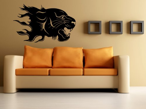 DesignToRefine Pantera em chamas selva tribal decoração animal mural parede vinil arte adesivo M370 (Discos de Vinil)