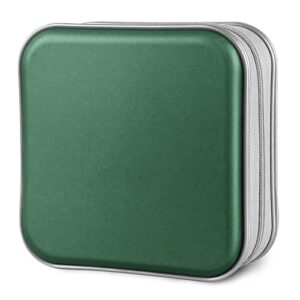 Siveit Estojo de CD/DVD com capacidade 40 compartimentos portáteis com zíper para CD carteira de plástico rígido DVDs organizador de fichário para carro em casa escritório viagem (capacidade 40, verde escuro) (CDs)