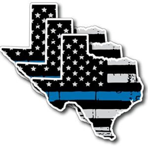 Pacote com 3 adesivos de decalque em vinil com bandeira americana grunge em forma de linha azul fina oficial policial em forma de estado do Texas 12,7 cm x 12,7 cm (Discos de Vinil)