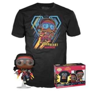 Funko Pop! & Tee: Pantera Negra Wakanda Forever - Coração de Ferro MK1 - Brilha no Escuro - Médio - Camiseta - Roupas com Boneco de Vinil Colecionável - Ideia de Presente - Brinquedos e Top de Manga (Discos de Vinil)