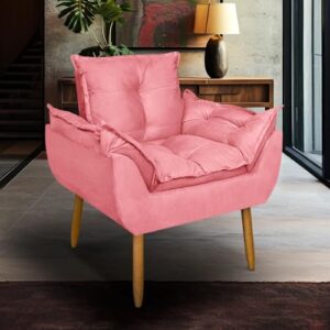 Poltrona Suede Decorativa Confortável Estrutura Reforçada para Sala Quarto e Escritório (Rosa) (CDs)