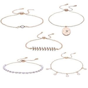 Kevia Conjunto de pulseiras temáticas de pérola e zircônia cúbica, One Size, Zircônia cúbica Aço inoxidável, Zircônia cúbica (Equipamentos)