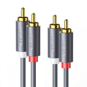 UGREEN Cabo RCA, 10FT 2RCA Macho para 2RCA Macho Cabo de Áudio Estéreo Banhado a Ouro Adaptador de Subwoofer de Áudio para Carro Cabo Vermelho e Branco com Blindagem Dupla para Amplificador d (Equipamentos)