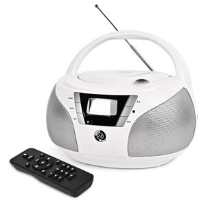 Boombox portátil de CD Player com Bluetooth, rádio FM, reprodução USB, som estéreo, controle remoto, sistema de música estéreo doméstico para idosos e reuniões de família (branca) (Equipamentos)