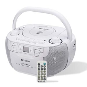 Retekess Combo TR621 CD e leitor de cassete, leitor de CD Boombox para casa, AM/FM, gravação em fita, drive TF/USB, alimentado por bateria CA ou D, conector de fone de ouvido, som estéreo (branco) (CDs)