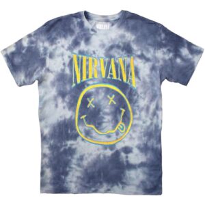 Camiseta Nirvana Blue Stroke Smile Band Logo oficial unissex lavagem azul tamanho M (CDs)