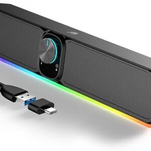 Caixa de Som Soundbar Potente para PC, Notebook e Smart TV – Áudio Estéreo com Subwoofer Integrado, Design Premium, Alta Performance, Luz De Led e Conexão Auxiliar para Som Imersivo (Equipamentos)
