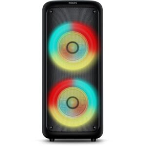 PHILIPS, Caixa de Som Bluetooth Party Speaker, TAX4000/78, com Luzes LED, entradas USB, Auxiliar, Microfone/Guitarra e Alça para Transporte (Equipamentos)