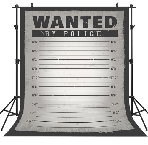 DePhoto Pôster de pano de fundo Wanted by Police de 1,7 x 1,8 m para decoração de festa de assassinato, mistério, decoração de festa caubói ocidental, adereços de estúdio fotográfico de vinil (Discos de Vinil)