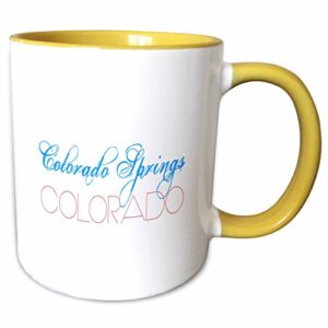 3dRose American Cities - Colorado Springs, azul, vermelho sobre branco, 325 ml, caneca amarela em dois tons (Cervejas)