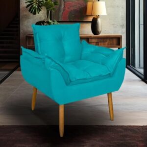 Poltrona Suede Decorativa Confortável Estrutura Reforçada para Sala Quarto e Escritório (Azul Turquesa) (CDs)
