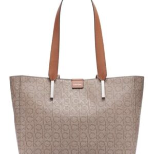 Calvin Klein Bolsa feminina Audrey East/West, Amêndoa/Castanho-Acinzentado/Caramelo, One Size (Discos de Vinil)