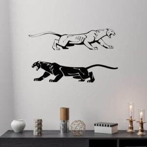 Decalque de parede de vinil dois panteras preto branco andando gatos selvagens adesivos mural grande decoração (g8910) preto (Discos de Vinil)
