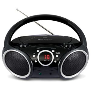 SINGING WOOD SBX030C CD Player Boombox portátil com rádio estéreo AM/FM, entrada auxiliar, conector de fone de ouvido, leitor de disco de carregamento superior, alimentado por CA ou bateria, cabo (Equipamentos)