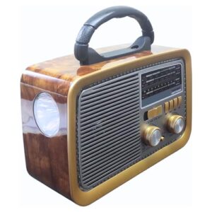 Rádio AM FM Retrô Vintage Portátil Bluetooth Bateria Recarregável Bivolt 110v 220v A-3188 Antigo a Tomada e Pilha com Lanterna Univerza (Marrom-claro) (CDs)