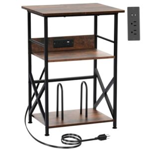 DALEMHOME Suporte para toca-discos rústico marrom aço moderno prateleira de madeira 3 níveis toca-discos 40 cm P x 48 cm L x 69 cm A sala de estar itens de música livros gerais (Equipamentos)