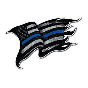 Decals by Haley Pacote com 4 adesivos de vinil da bandeira americana Thin Blue Line I Support Police Tattered Subjuged Distressed Ripped Dirty Waving USA TBL para janela de carro caminhão automóvel (Discos de Vinil)