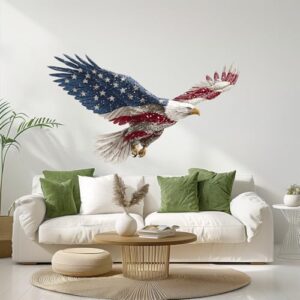 ANNA QUEEN Adesivos de parede American Eagle Peel and Stick, adesivos de parede de águia com bandeira patriótica, decoração de parede dos EUA, arte de parede de vinil removível para sala de estar (Discos de Vinil)