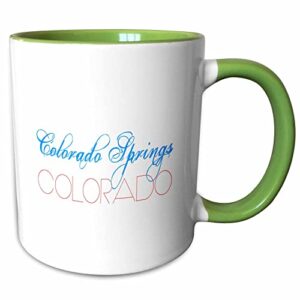 3dRose American Cities - Colorado Springs, azul, vermelho sobre branco, 325 ml, caneca verde em dois tons (Cervejas)