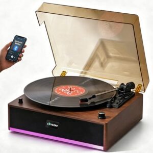 VEDO Toca-Discos Retrô, com RGB de 6 Cores, Bt 5.4, Toca-Discos De 3 Velocidades (33/45/78 RPM), Para Vinil Com Alto-Falantes, AUX, RCA, Line LP, CD, Toca-Fitas, Madeira Design de Moda (Equipamentos)