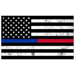 Adesivo de vinil grande de bombeiro policial fino vermelho e azul para carro, caminhão, janela, para-choque, suporte (25 x 15 cm) (Discos de Vinil)