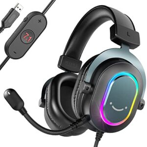 FIFINE Fone de ouvido jogos para PC - fones de ouvido USB com fio e microfone para computador com som surround 7.1 para PS4/PS5 no laptop/streaming, com modo EQ, RGB, almofadas macias - AmpliGame H6 (Equipamentos)