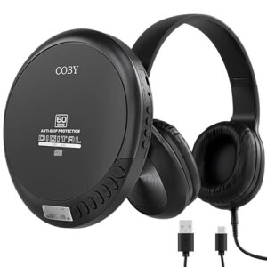Coby Cd Player Portátil Com Reprodução De Mp3 E Rádio Fm, Compact Discman Anti-Skip 60 Segundos, Inclui Fones Ouvido Dobráveis, Carro Viagem Para Uso Doméstico Ou Em Movimento (Equipamentos)