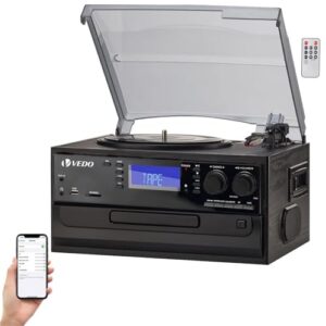 VEDO Toca-Discos Bluetooth 5.3, Alto-Falantes Estéreo, Giradiscos 3 Velocidades (33/45/78 RPM) Para Vinil, USB/SD/MMC, Com FM/AM, Entrada AUX, Saída RCA, Escolha dos Amantes da Música (Equipamentos)