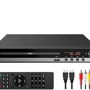 Leitor de DVD para TV Home Leitor de CD com leitor compacto HD remoto 1080P Toda a região Cabos HDMI e RCA gratuitos Entrada USB, Monitor e projetor de suporte, TVs novas e antigas (CDs)