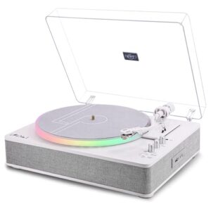 LP&No.1 Leitor de discos com 4 alto-falantes estéreo embutidos, toca-discos de acrílico com iluminação LED, palyer multifuncional de 2 velocidades com reprodução e gravação USB, entrada/saída BT (Equipamentos)