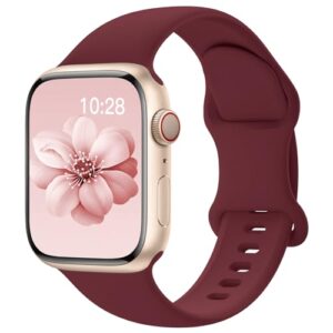 Pulseiras esportivas de silicone compatível com pulseiras de Apple Watch de 40 mm, 38 mm, 41 mm, 44 mm, 45 mm, 42 mm, 49 mm femininas e masculinas, pulseira de substituição esportiva macia e (Vinhos)