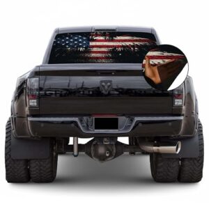 GRAPHIX EXPRESS Gráficos de janela traseira de caminhão - Decalque de bandeira americana de águia careca (P358) - Bandeira dos EUA com águia - Envoltório de vinil transparente universal para janela (Discos de Vinil)