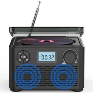 CD Boombox, CD Player, CD/MP3 Disc/U Disk/Bluetooth/FM/DC 5V 2A 4000mAh/Recarregável, Presentes Retro para Casa, Rádio FM,Black (Equipamentos)