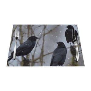 Jogo americano Black Crow Birds Conjunto de 1, tapete antiderrapante resistente ao calor para mesa de jantar, tapete de mesa de tecido de PVC lavável limpável para casa de fazenda para ambientes (Discos de Vinil)