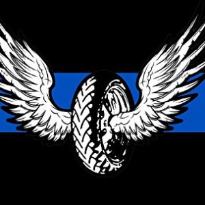 Adesivo de vinil com bandeira de linha azul fina com logotipo Winged Tired Wings Police Cop para carro, caminhão, bicicleta e motocicleta (7,6 x 12,7 cm) (Discos de Vinil)