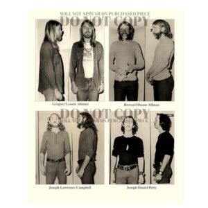 Allman Brothers Band Mugshot Fotografia 20 x 25 cm - Magnífico conjunto de fotos de 1971 - Gregg Allman - Duane Allman - Roadies - Joseph "Red Dog" Campbell - Joe Dan Petty - Busted In Jackson (Discos de Vinil)