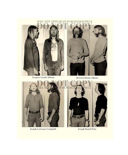 Allman Brothers Band Mugshot Fotografia 20 x 25 cm - Magnífico conjunto de fotos de 1971 - Gregg Allman - Duane Allman - Roadies - Joseph "Red Dog" Campbell - Joe Dan Petty - Busted In Jackson (Discos de Vinil)