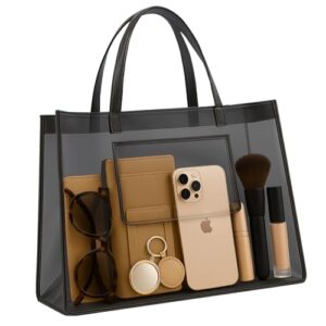 Sacola de plástico, bolsa transparente de PVC durável com alças reforçadas, material de vinil impermeável, Preto (Discos de Vinil)