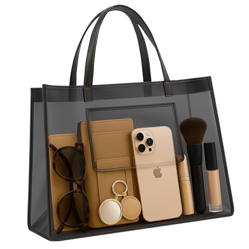Sacola de plástico, bolsa transparente de PVC durável com alças reforçadas, material de vinil impermeável, Preto (Discos de Vinil)