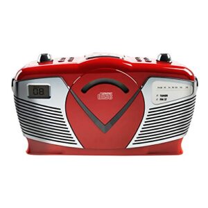 Sylvania Caixa de CD portátil estilo retrô com rádio AM/FM - CD de carregamento superior - entrada auxiliar - compatível com CA e bateria - tela LCD - alça de transporte (Equipamentos)
